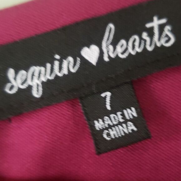 Junior Burgundy Sequin Heart Lace Mini Dress 7 | Party Sparkle Statement - Picture 5 of 7